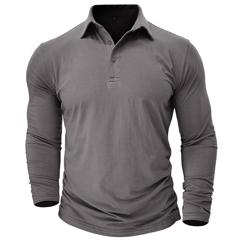 Drayce Men's Long Sleeve Polo Shirt with Close Collar - Gray