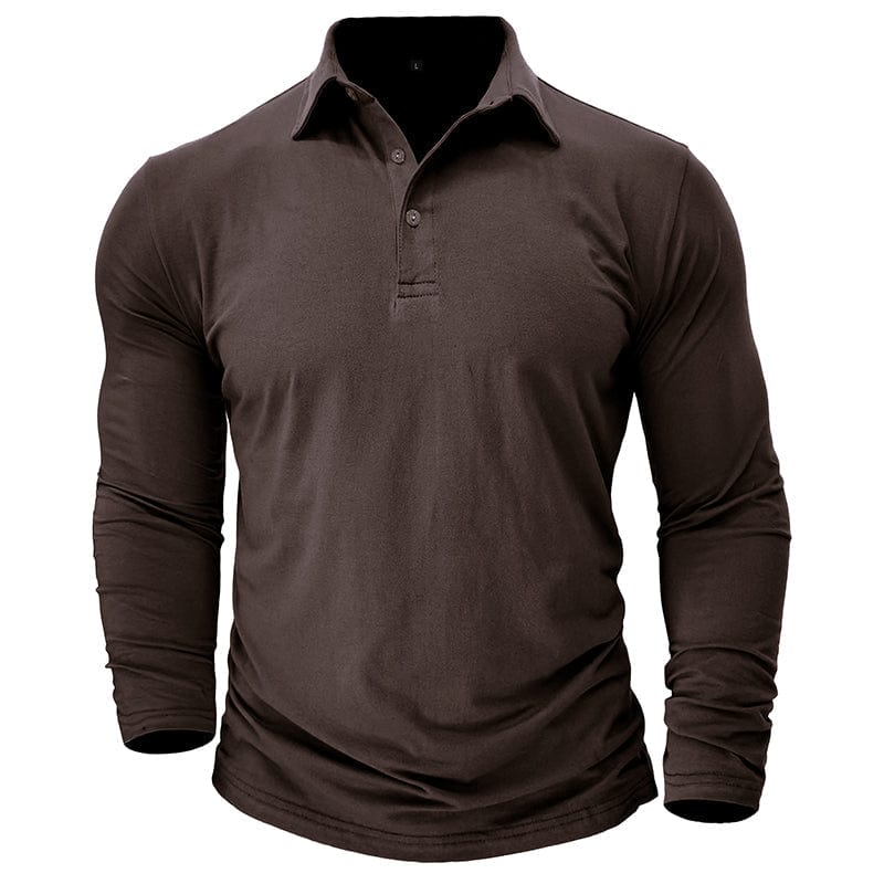 Drayce Men's Long Sleeve Polo Shirt with Close Collar - Brown