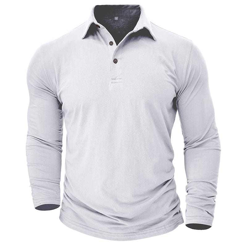 Drayce Men's Long Sleeve Polo Shirt with Close Collar - White