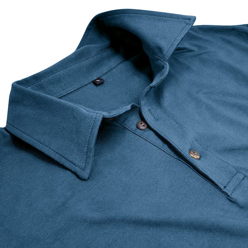 Drayce Men's Long Sleeve Polo Shirt with Close Collar - Blue