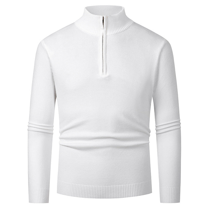 Eckhard Men's Half-Zip Sweater with Stand Collar - White