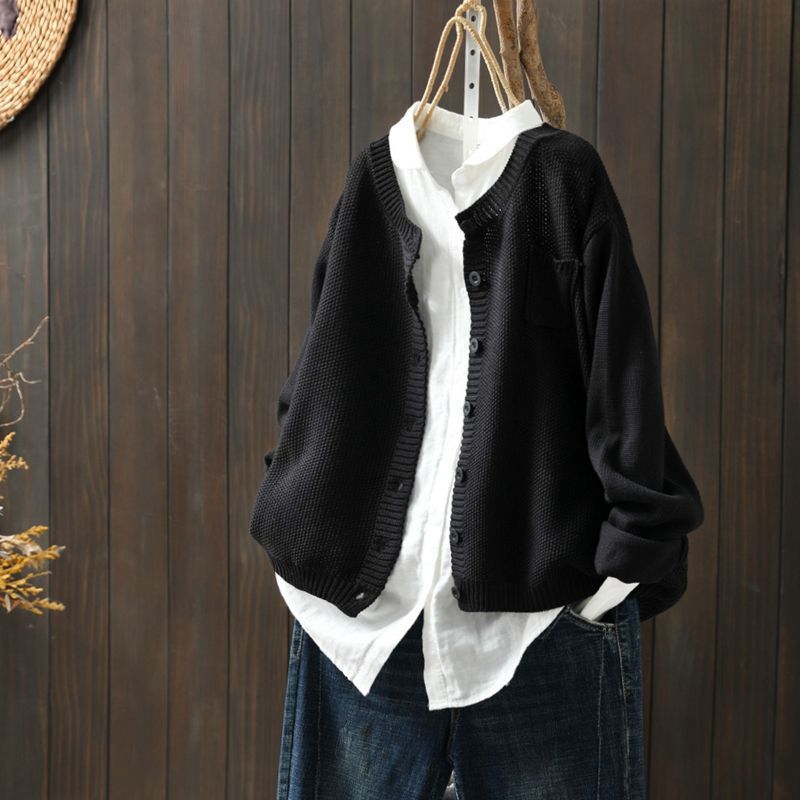 Elle Everyday Knit Cardigan with Button Front - Black