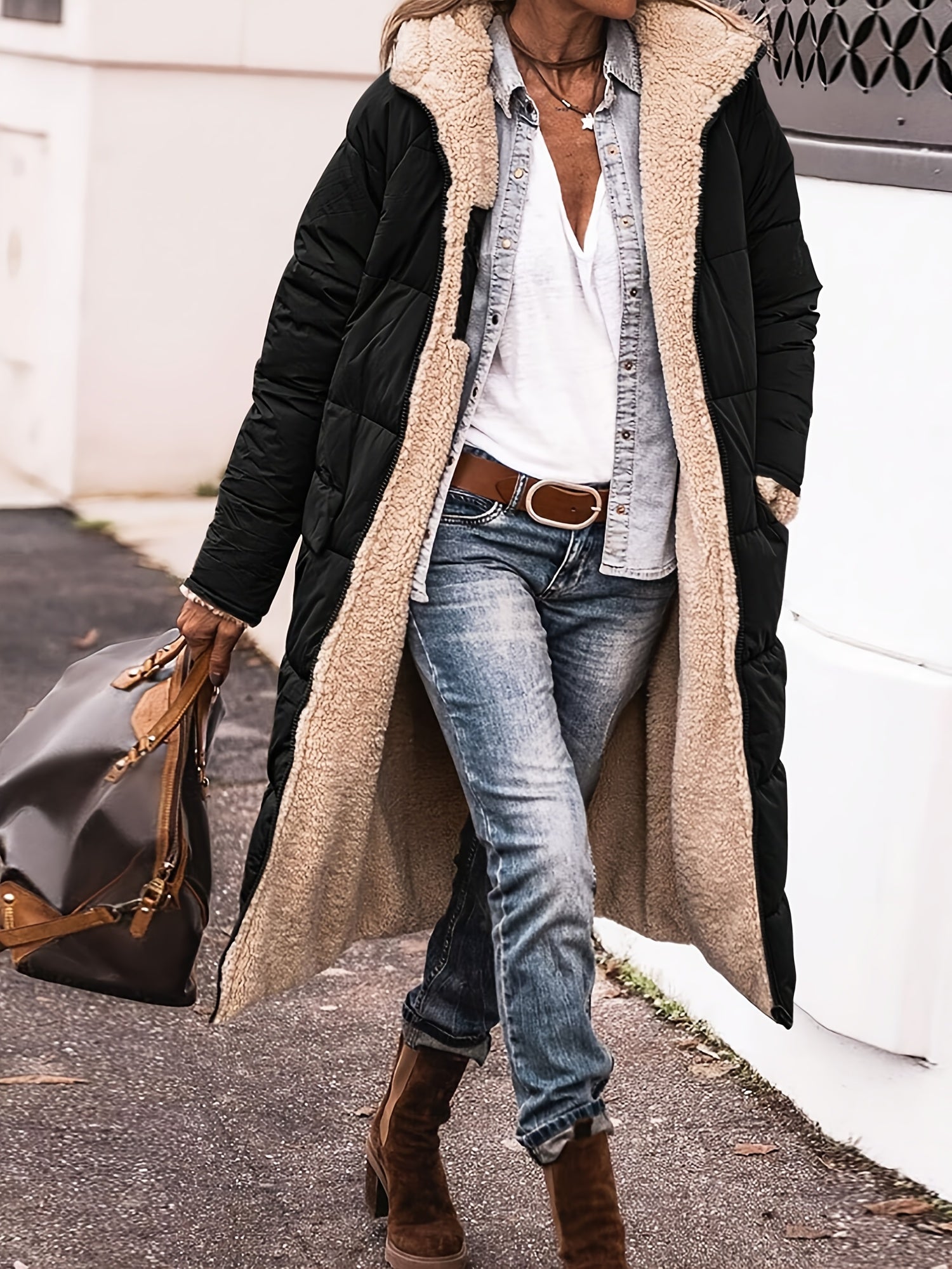 Ellena Long Puffer Coat with Deep Pockets and Channel Quilting - Black