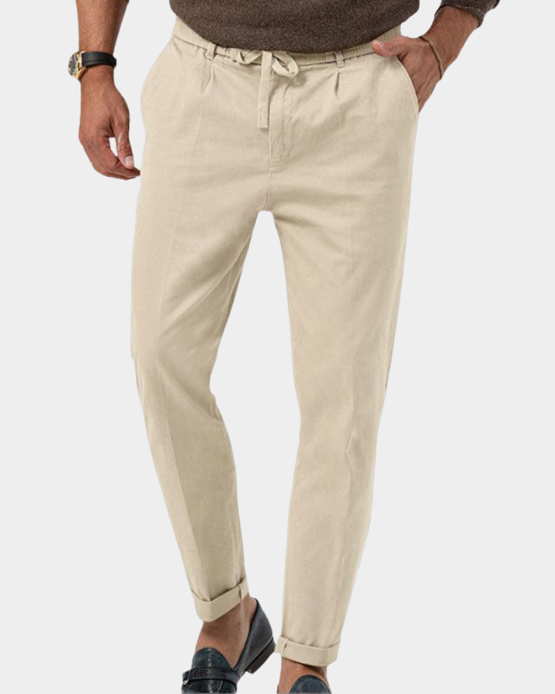 Emyl Men's Pleated Trousers with Tapered Cut and Welt Pocket - Beige