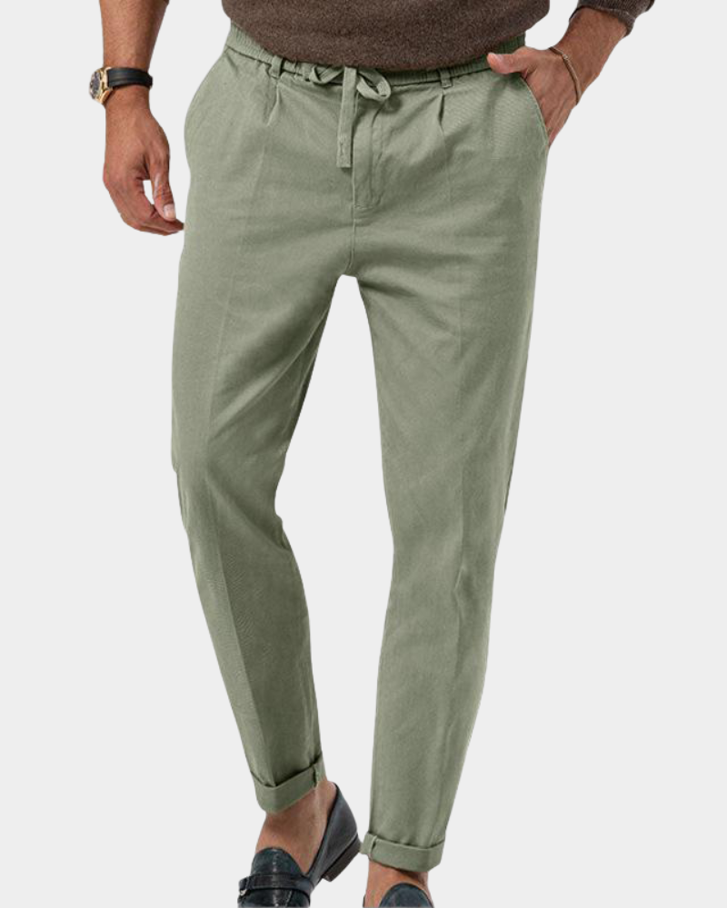 Emyl Men's Pleated Trousers with Tapered Cut and Welt Pocket - Green