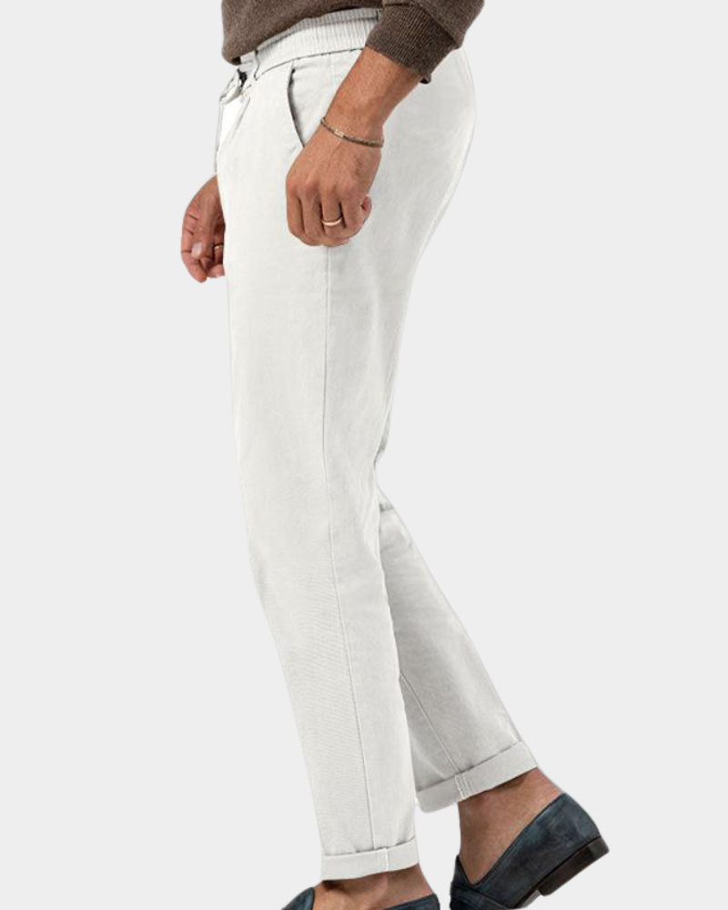 Emyl Men's Pleated Trousers with Tapered Cut and Welt Pocket - White