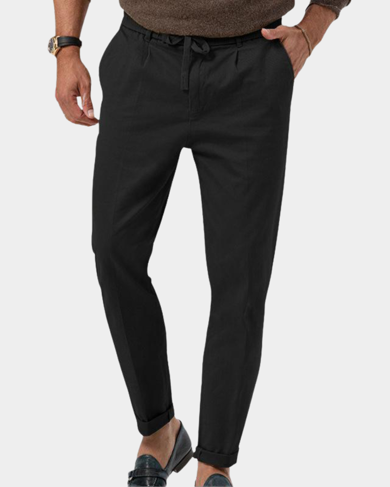 Emyl Men's Pleated Trousers with Tapered Cut and Welt Pocket - Black