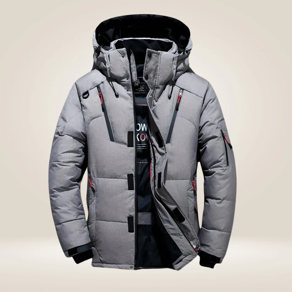 Eric Men's Puffer Jacket with Stand Collar and Hip Hem - Gray