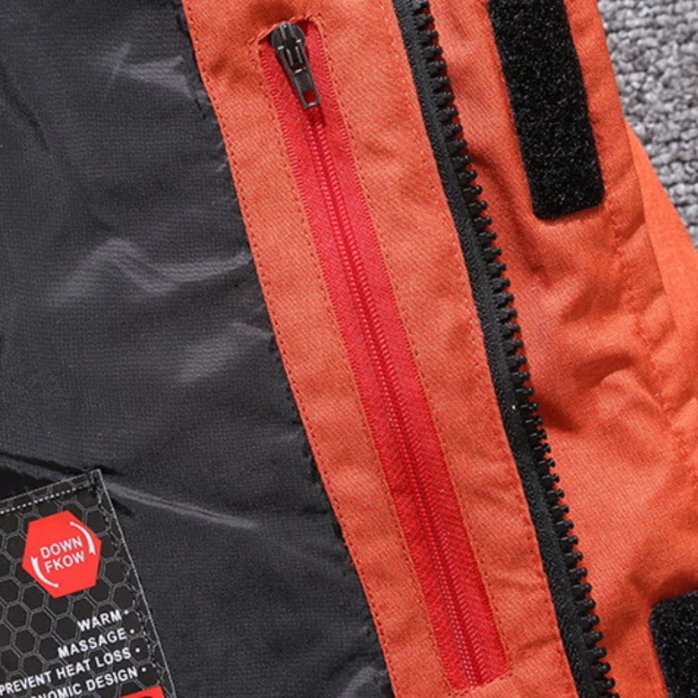 Eric Men's Puffer Jacket with Stand Collar and Hip Hem - Orange