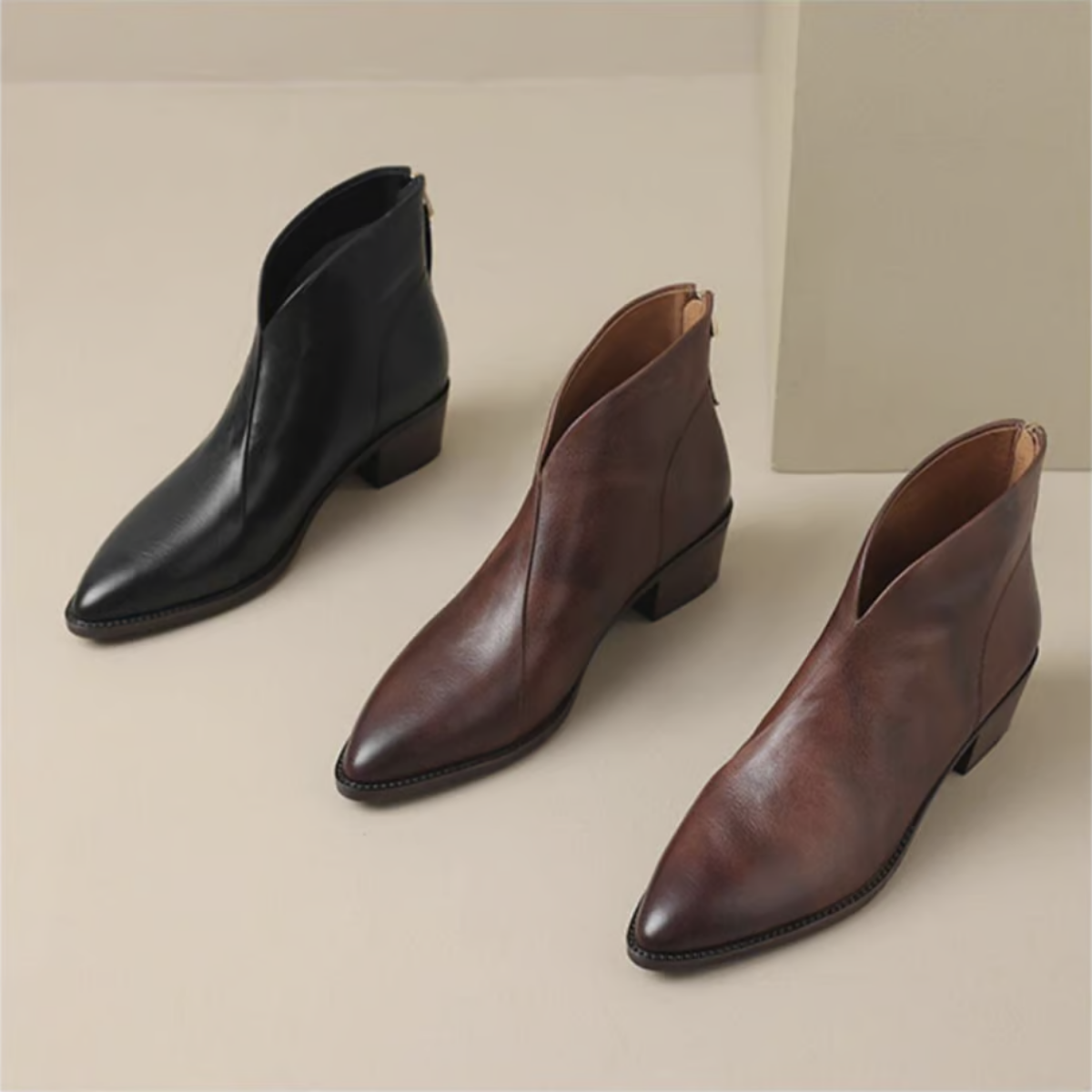 Felly Low Heel Ankle Boots with Zip Entry and Block Heel