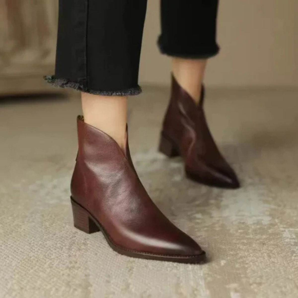 Felly Low Heel Ankle Boots with Zip Entry and Block Heel - Brown