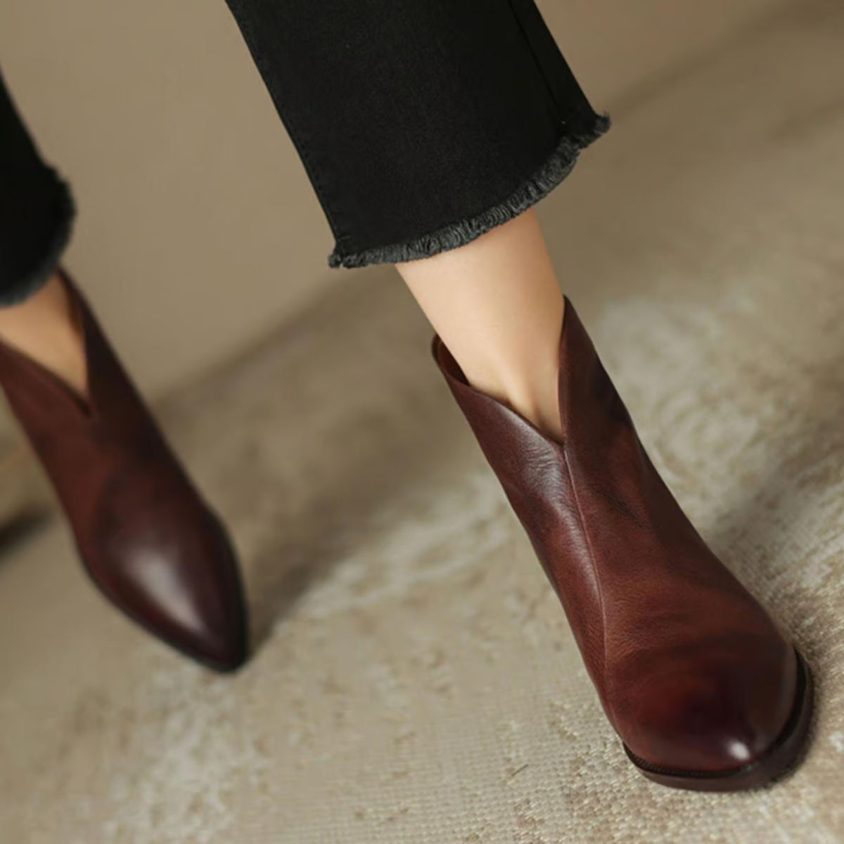 Felly Low Heel Ankle Boots with Zip Entry and Block Heel - Brown