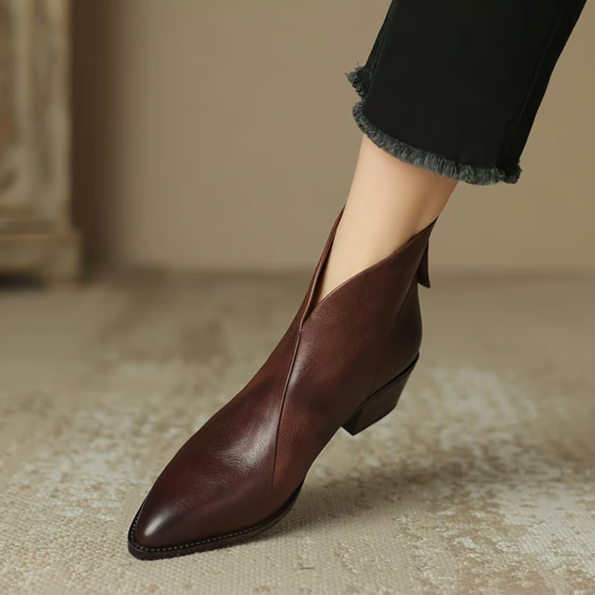 Felly Low Heel Ankle Boots with Zip Entry and Block Heel - Brown
