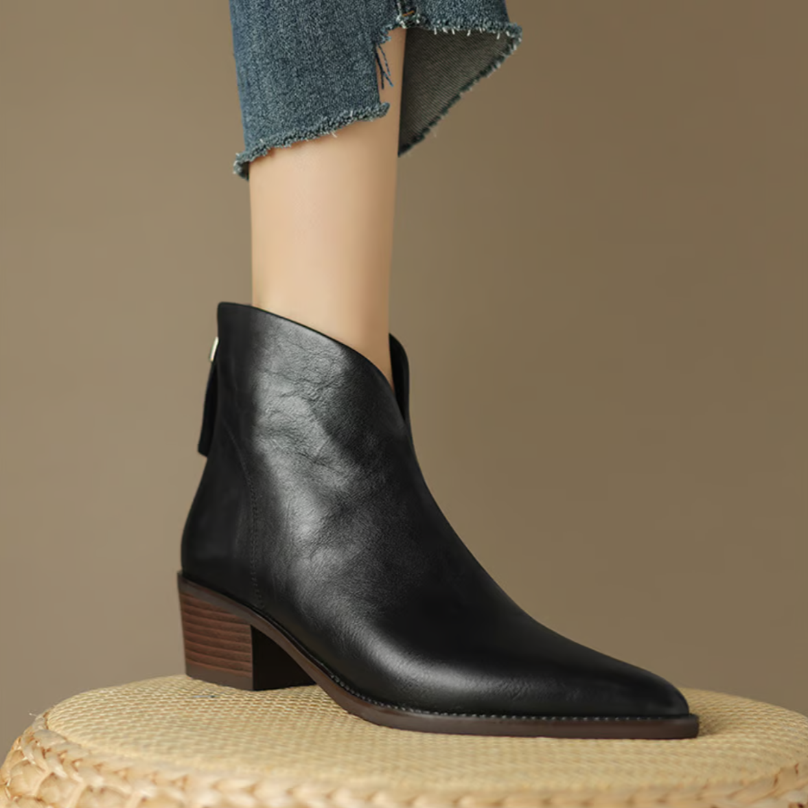 Felly Low Heel Ankle Boots with Zip Entry and Block Heel - Black