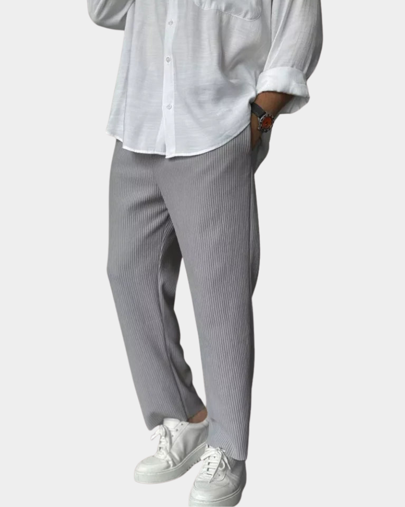 Fredie Men's Pleated Trousers with Tapered Leg - Gray