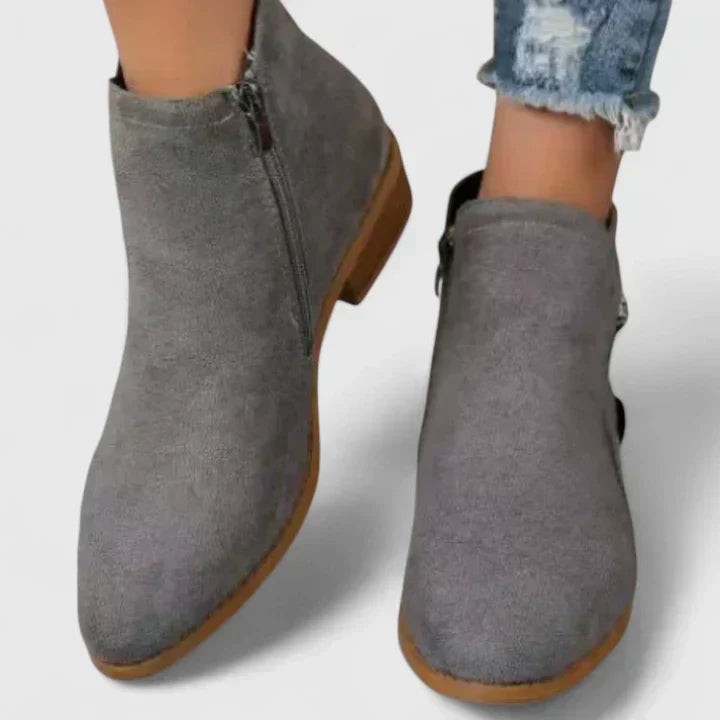 Friana Ankle Boots with Zip and Low Block Heel - Gray
