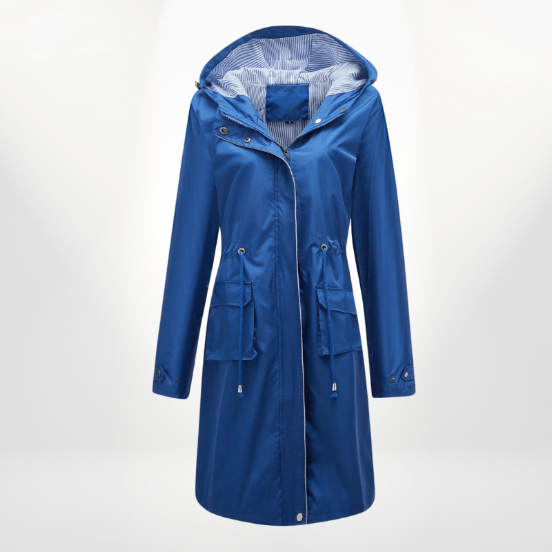 Giorgina Trench Coat with Hood, Belt and Storm Flap - Blue