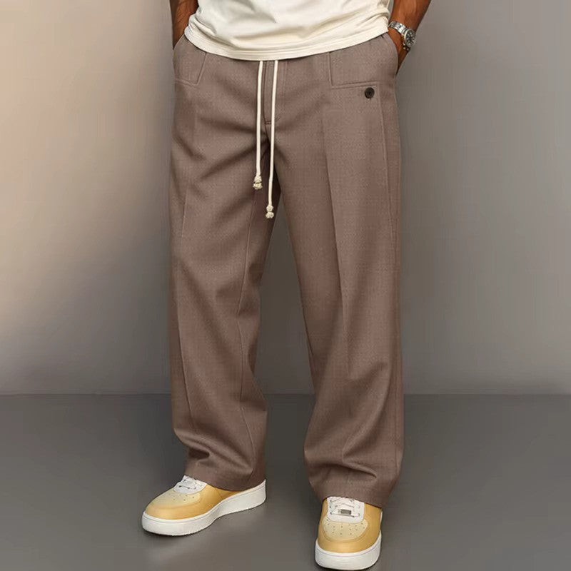 Grant Men's Straight Leg Trousers with Clean Waistband - Light Brown