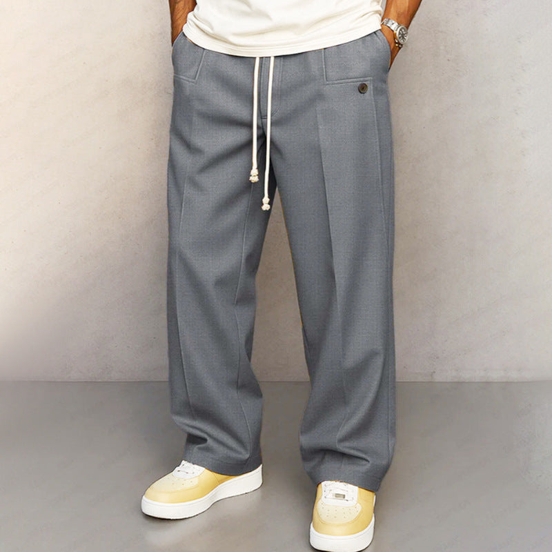 Grant Men's Straight Leg Trousers with Clean Waistband - Light Gray