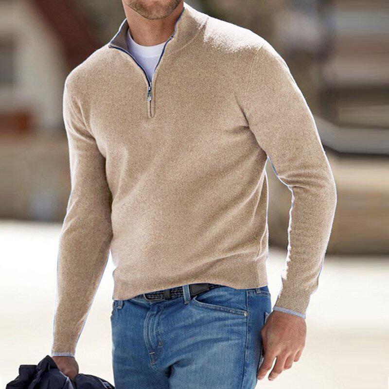 Harris Men's Quarter Zip Sweater with Straight Hem - Beige