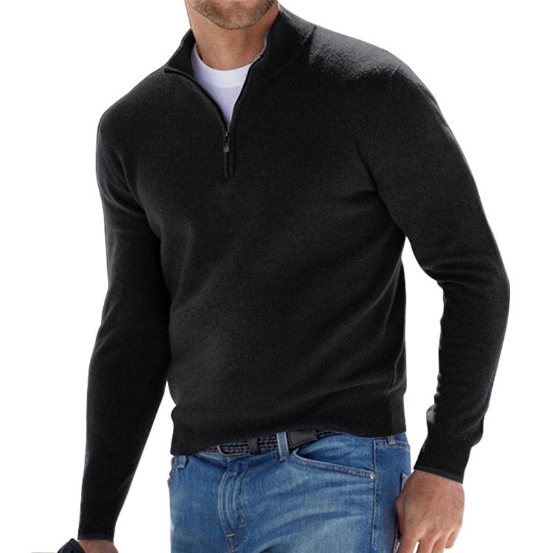 Harris Men's Quarter Zip Sweater with Straight Hem - Black