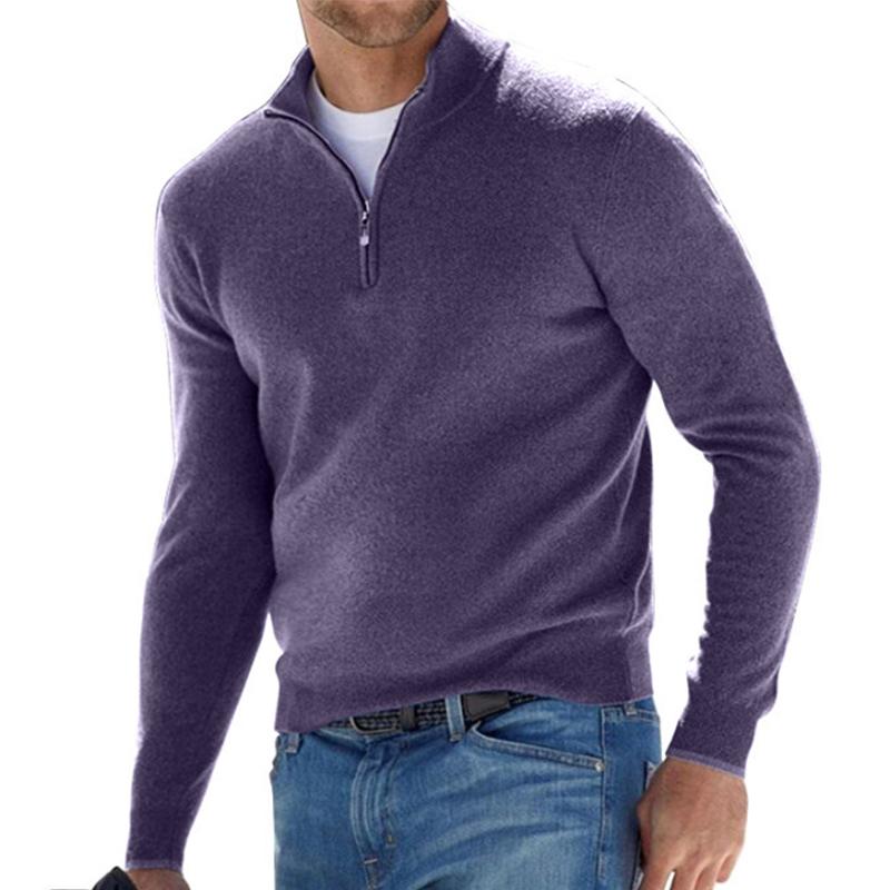 Harris Men's Quarter Zip Sweater with Straight Hem - Violet