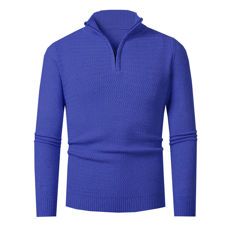 Hauke Men's Half-Zip Sweater with Wave Texture - Blue