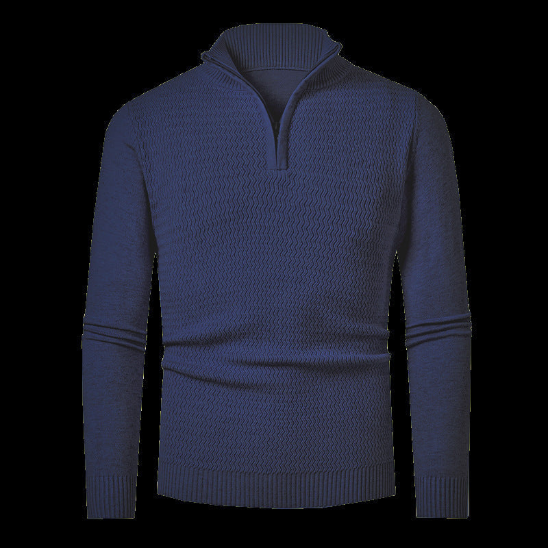Hauke Men's Half-Zip Sweater with Wave Texture - Navy