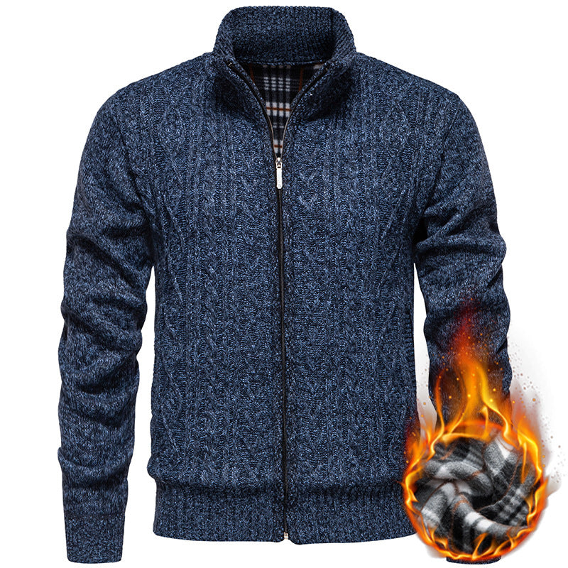 Hendrik Men's Cable Knit Cardigan with Full Zip - Blue Gray