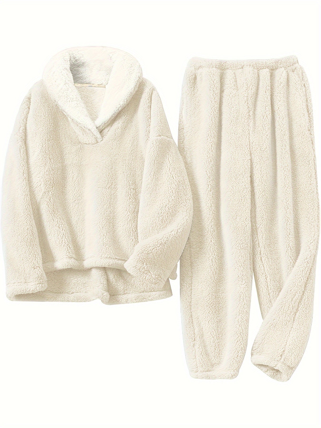 Hildrun Lounge Set with Wrap Collar and Elastic Waist - Beige