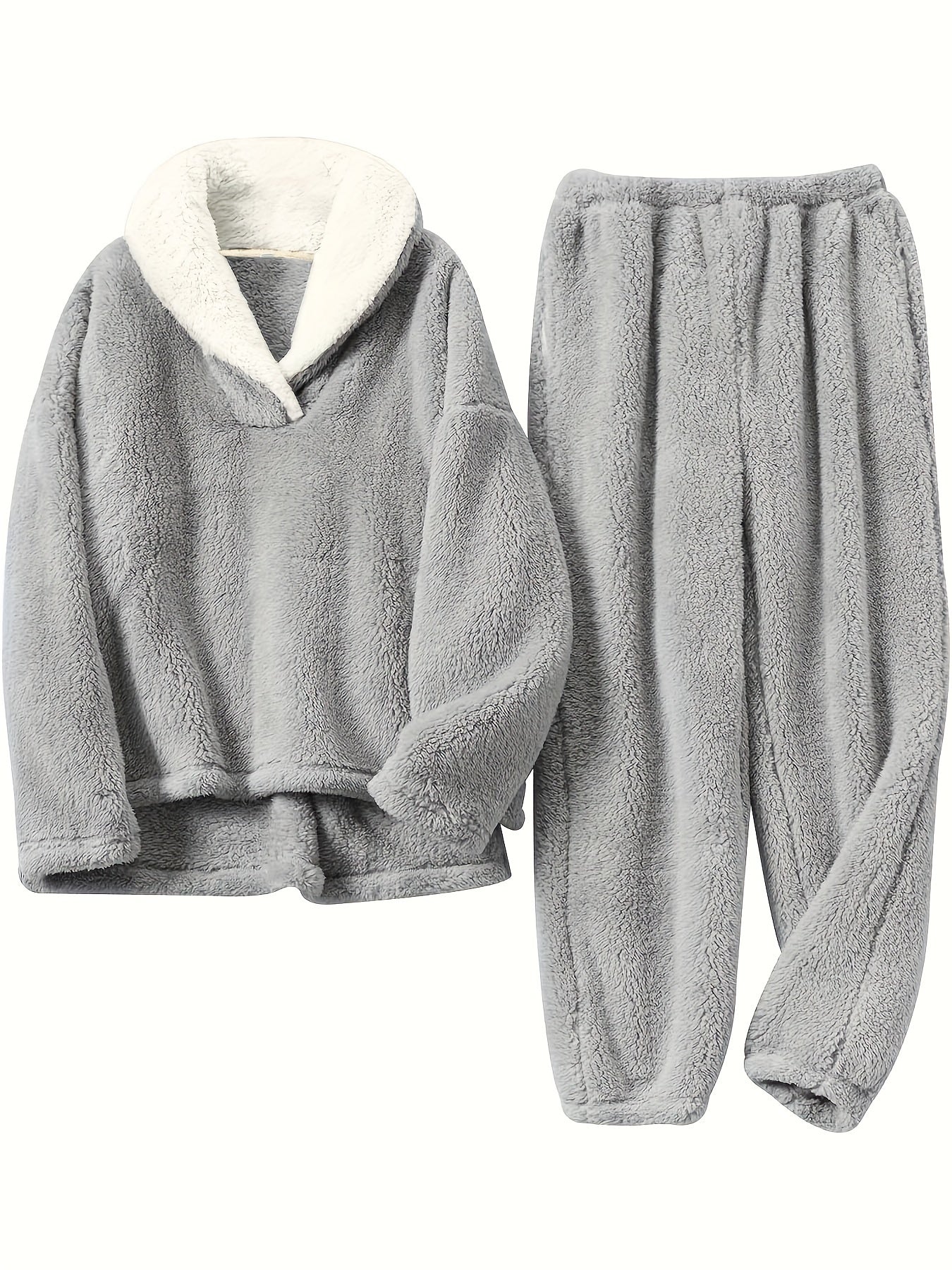 Hildrun Lounge Set with Wrap Collar and Elastic Waist - Gray