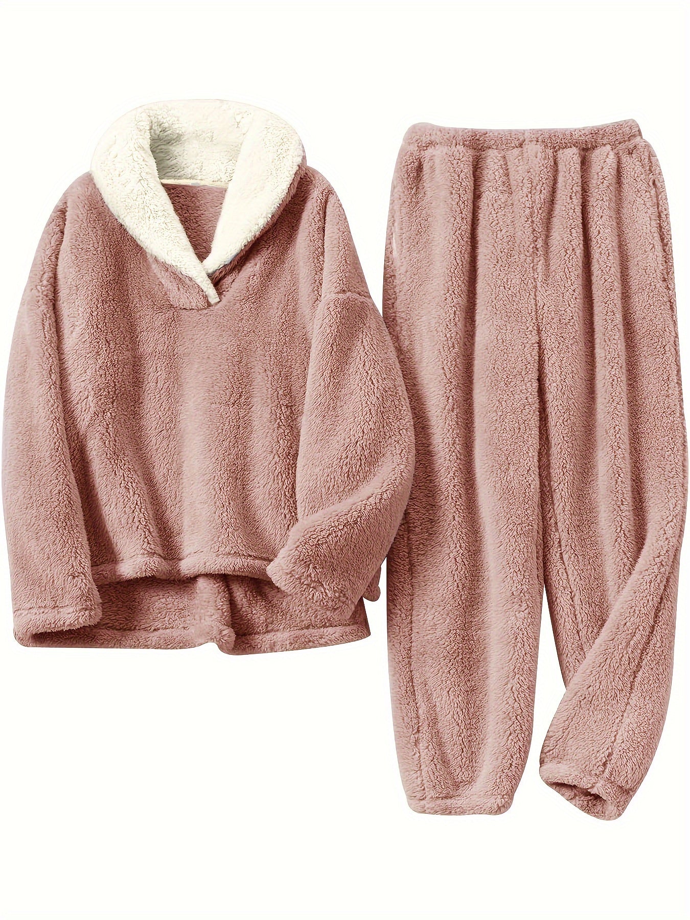 Hildrun Lounge Set with Wrap Collar and Elastic Waist - Pink