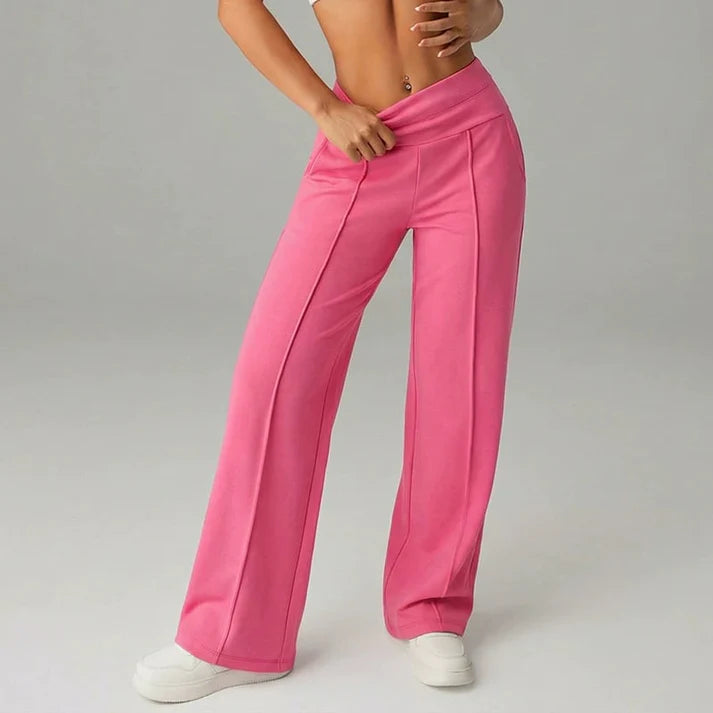 Ines Wide Leg Trousers with High Waist and Pressed Crease - Pink