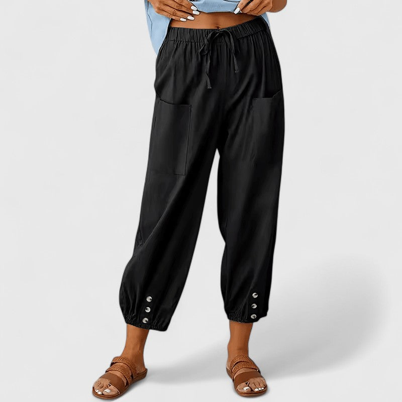 Jacy Drawstring Trousers with Tapered Leg and Adjustable Waist - Black