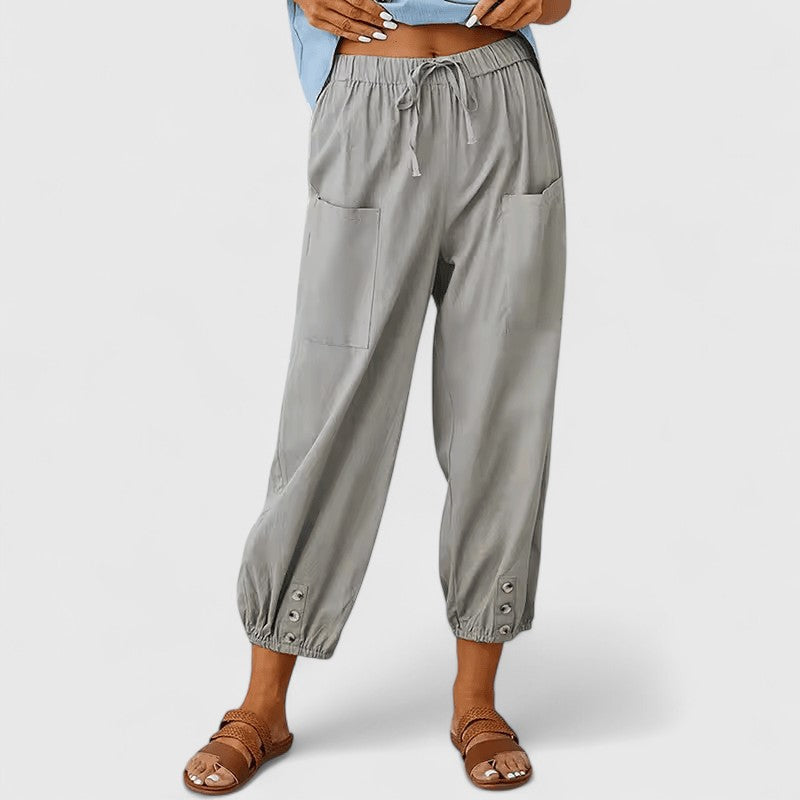 Jacy Drawstring Trousers with Tapered Leg and Adjustable Waist - Light Gray