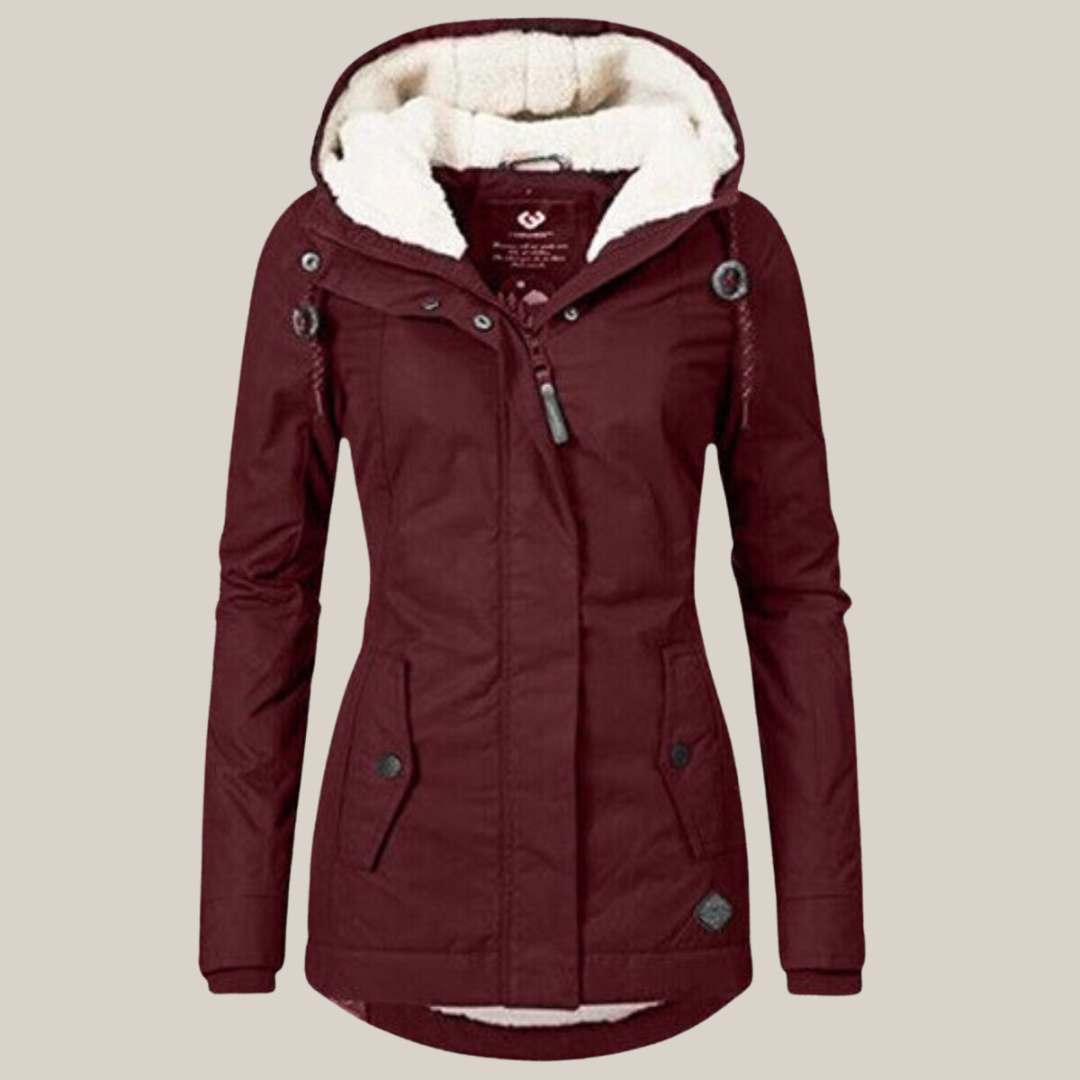 Jessica Pile-Lined Parka with Hood and Placket Zip - Red