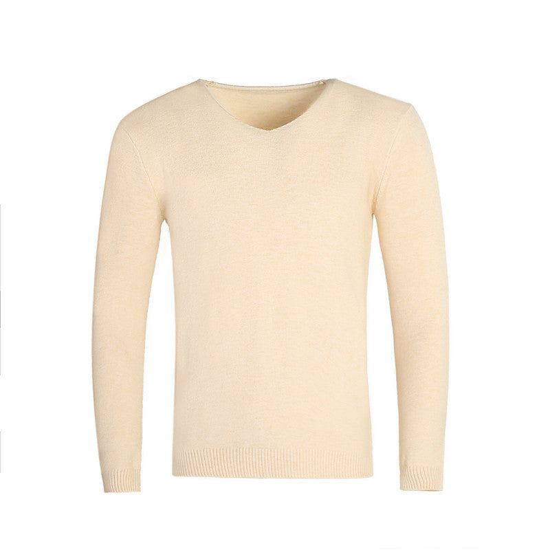 Jorik Men's V-Neck Sweater with Ribbed Trim and Fine Knit - Cream White