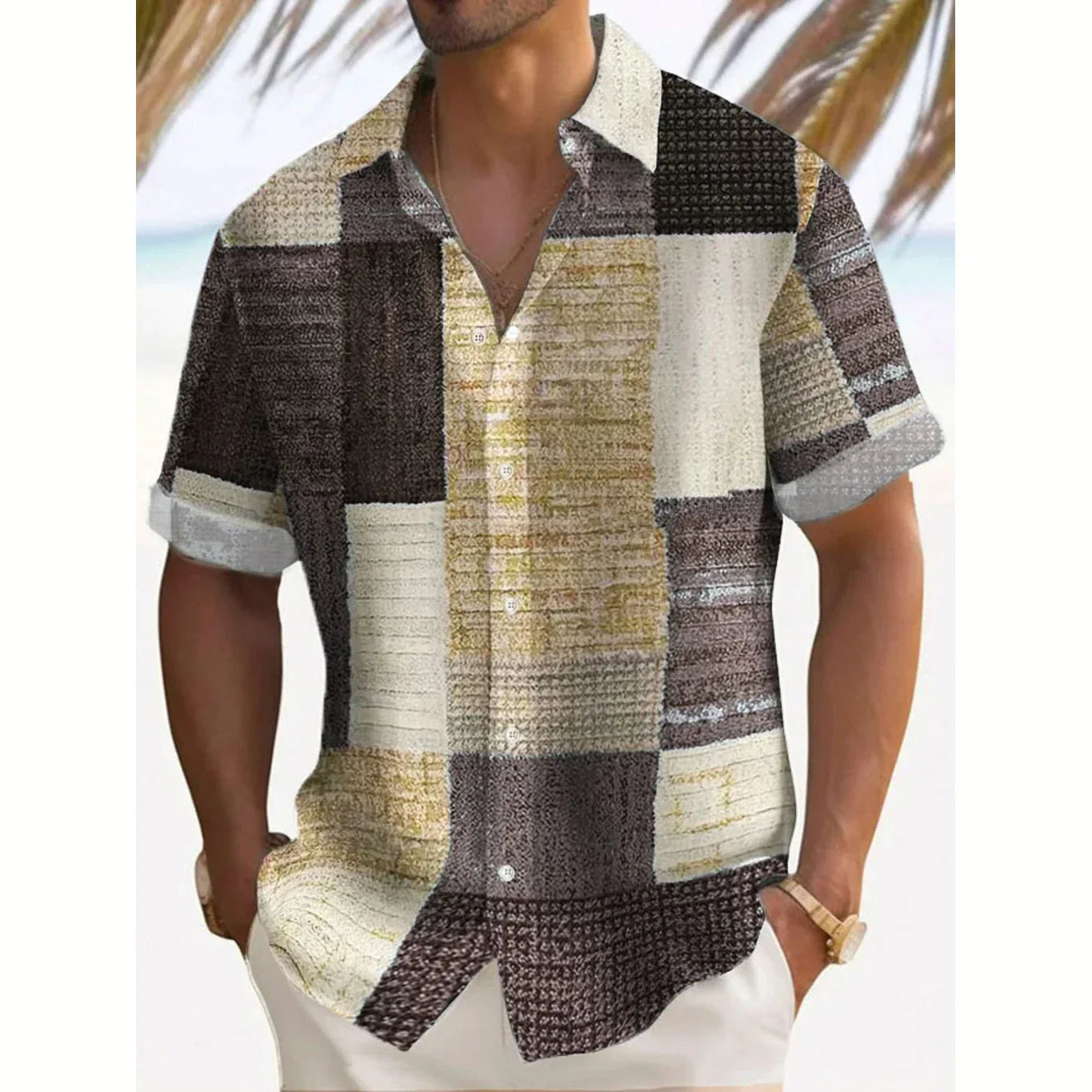 Josh Men's Short Sleeve Shirt with Button Placket - Brown