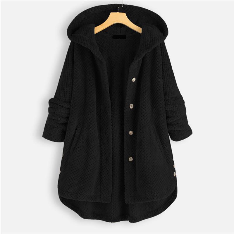 Kara Hooded Corduroy Jacket with Button Front - Black