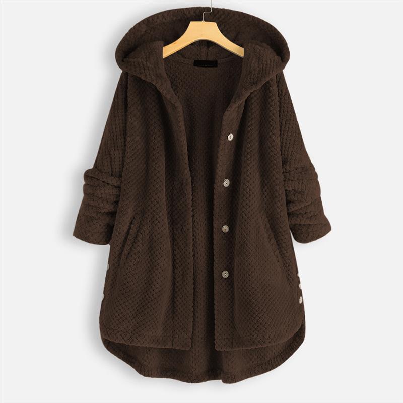 Kara Hooded Corduroy Jacket with Button Front - Coffee