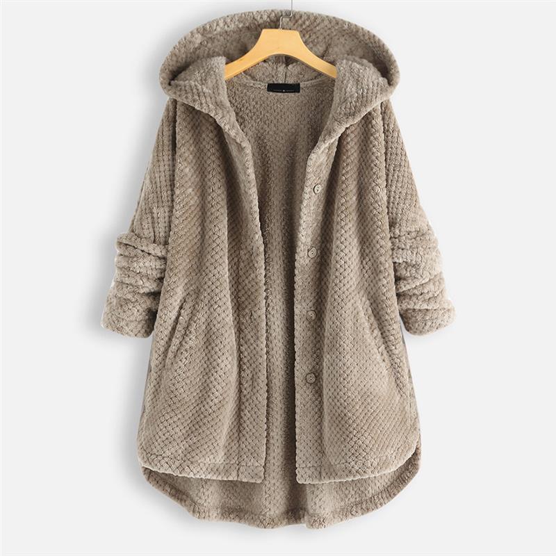 Kara Hooded Corduroy Jacket with Button Front - Khaki