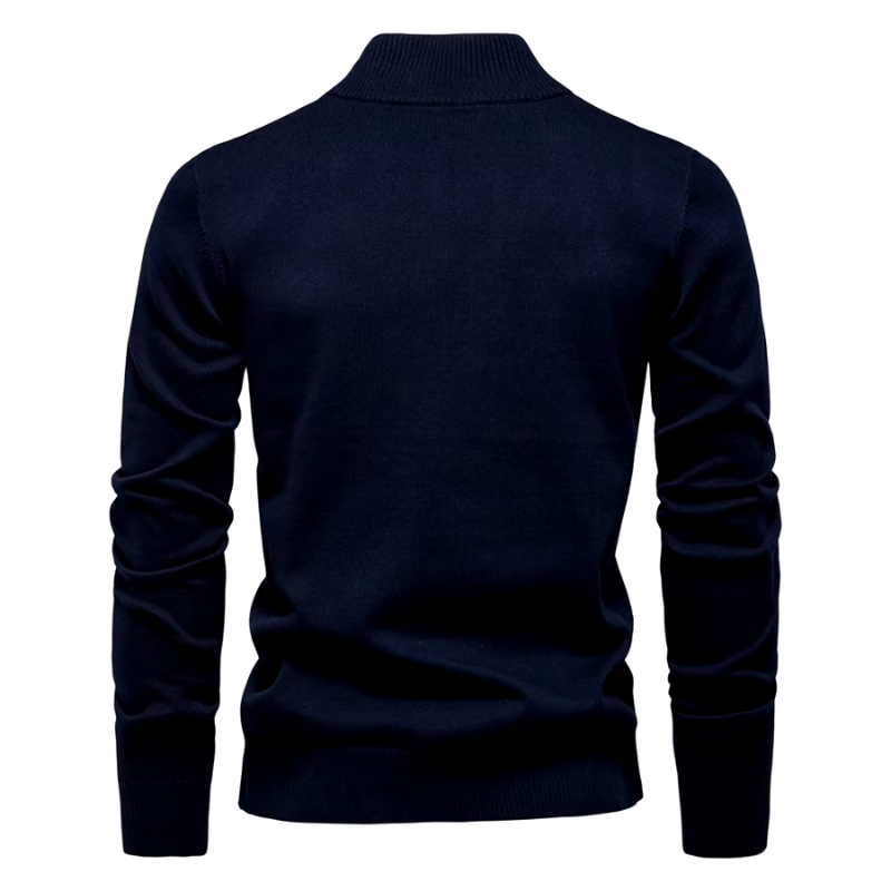 Keifer Men's Quarter Zip Sweater with Ribbed Collar and Hem - Blue