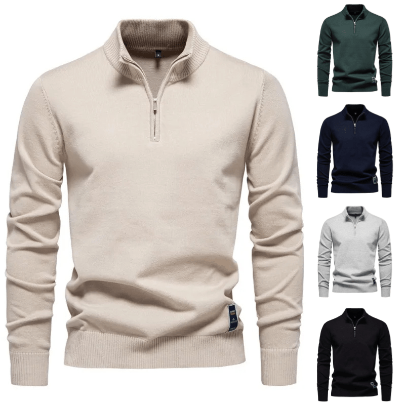 Keifer Men's Quarter Zip Sweater with Ribbed Collar and Hem