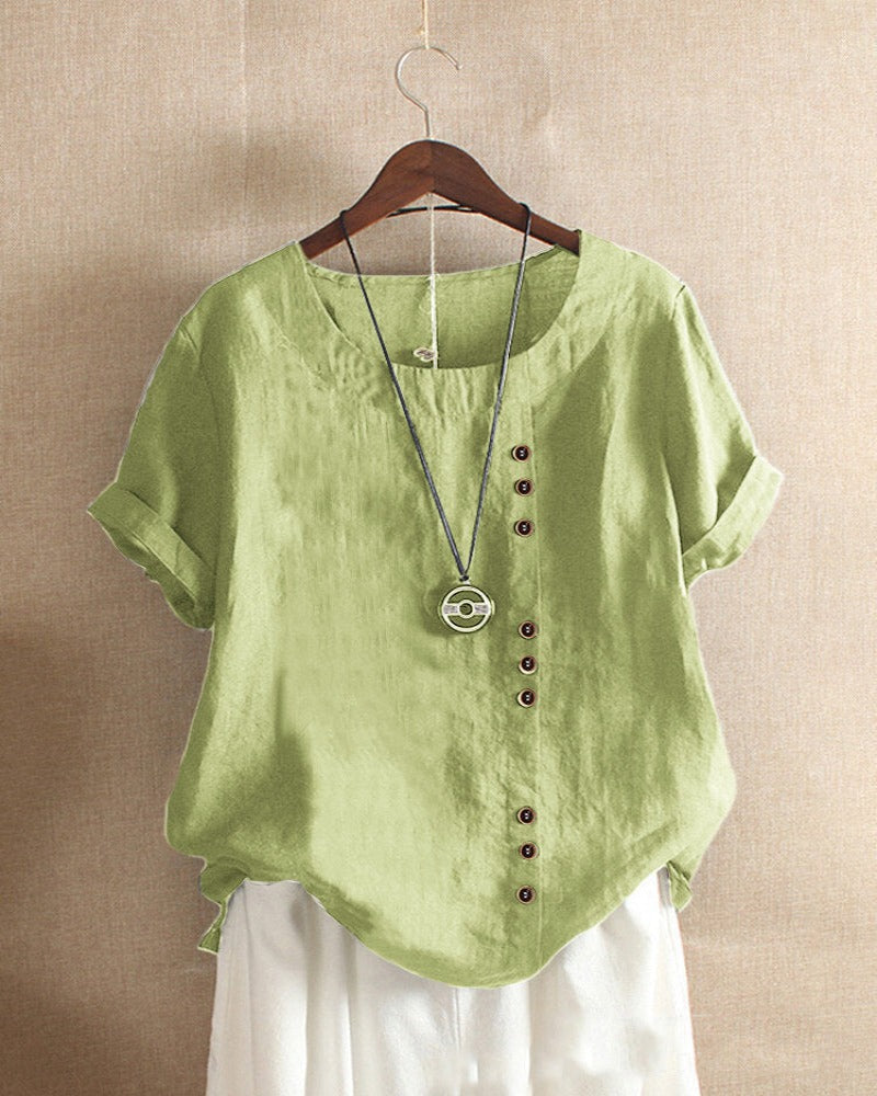 Kellie Asymmetric Button Blouse with Loose Body - Mint Green