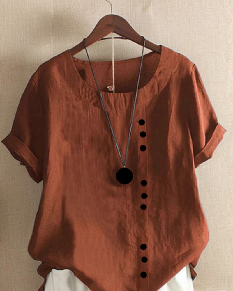 Kellie Asymmetric Button Blouse with Loose Body - Brown
