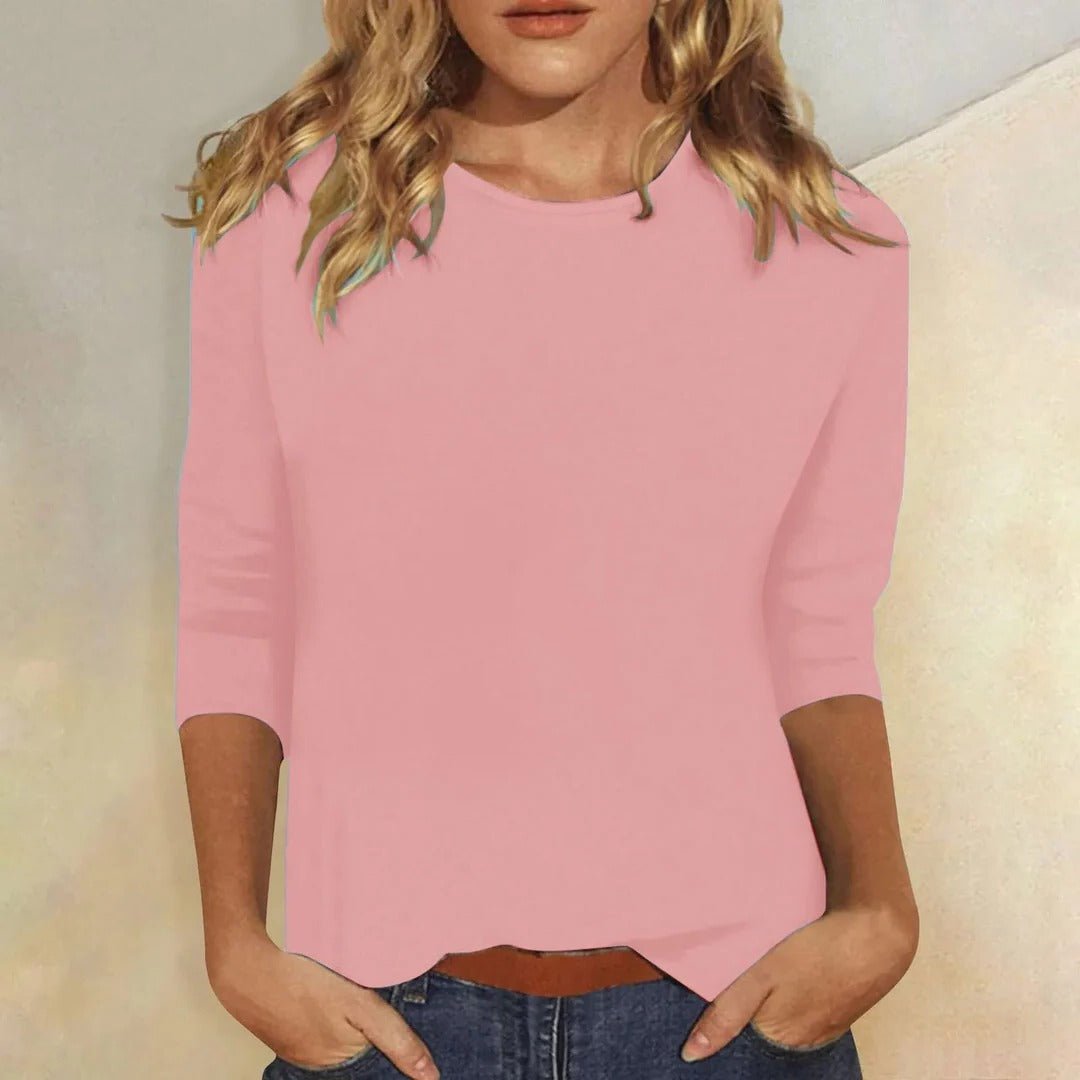 Klarisse Round Neck Top with Long Sleeves and Narrow Binding - Pink