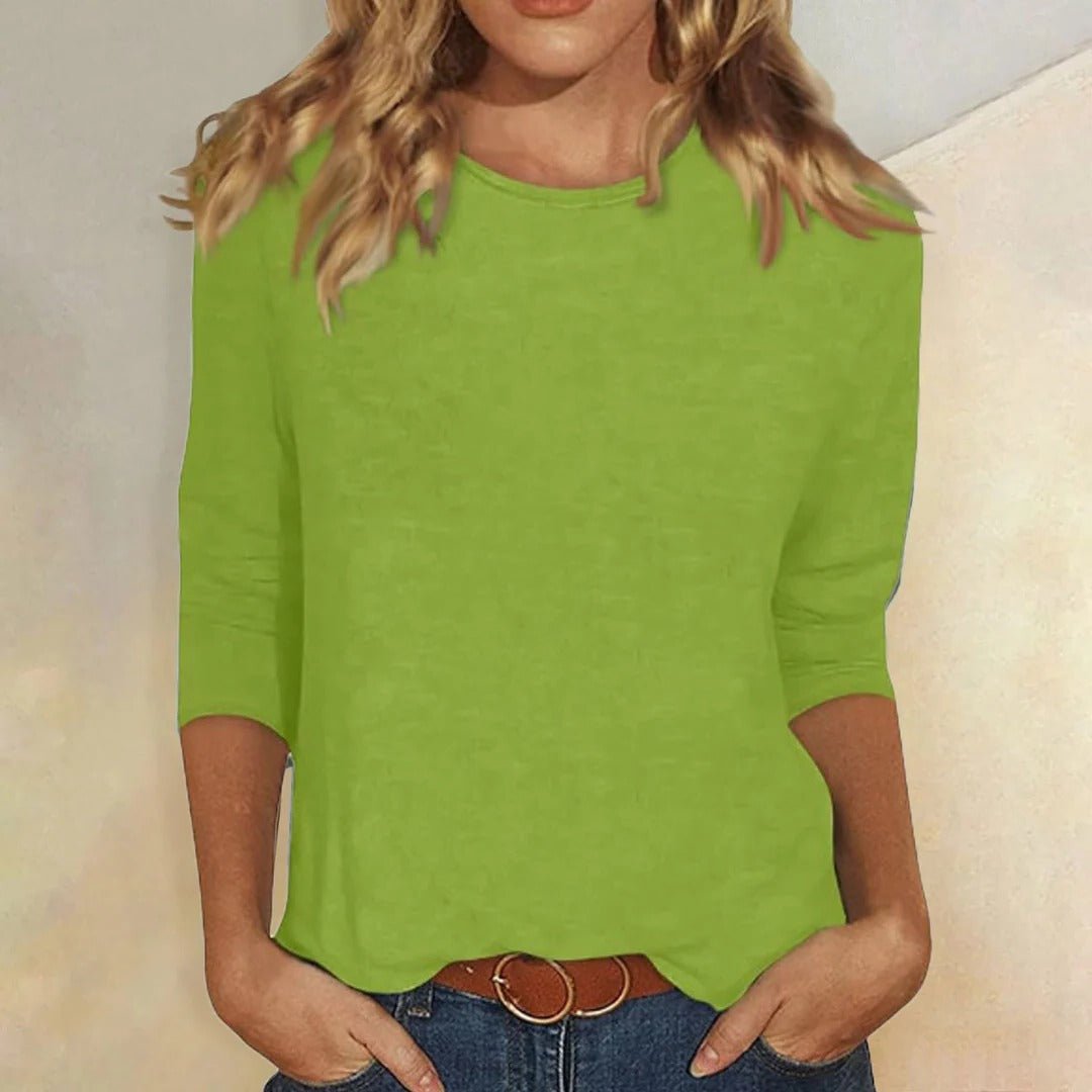 Klarisse Round Neck Top with Long Sleeves and Narrow Binding - Green