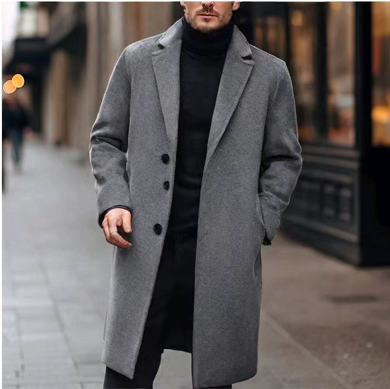 Kuno Men's Overcoat with Notch Lapels and Straight Cut - Dark Gray