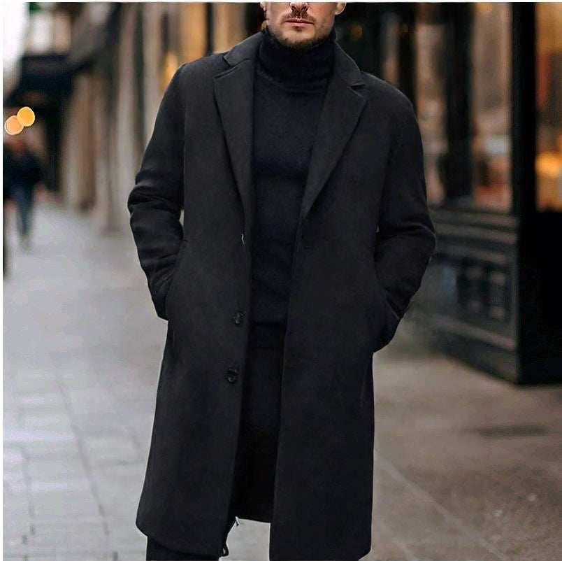 Kuno Men's Overcoat with Notch Lapels and Straight Cut - Black