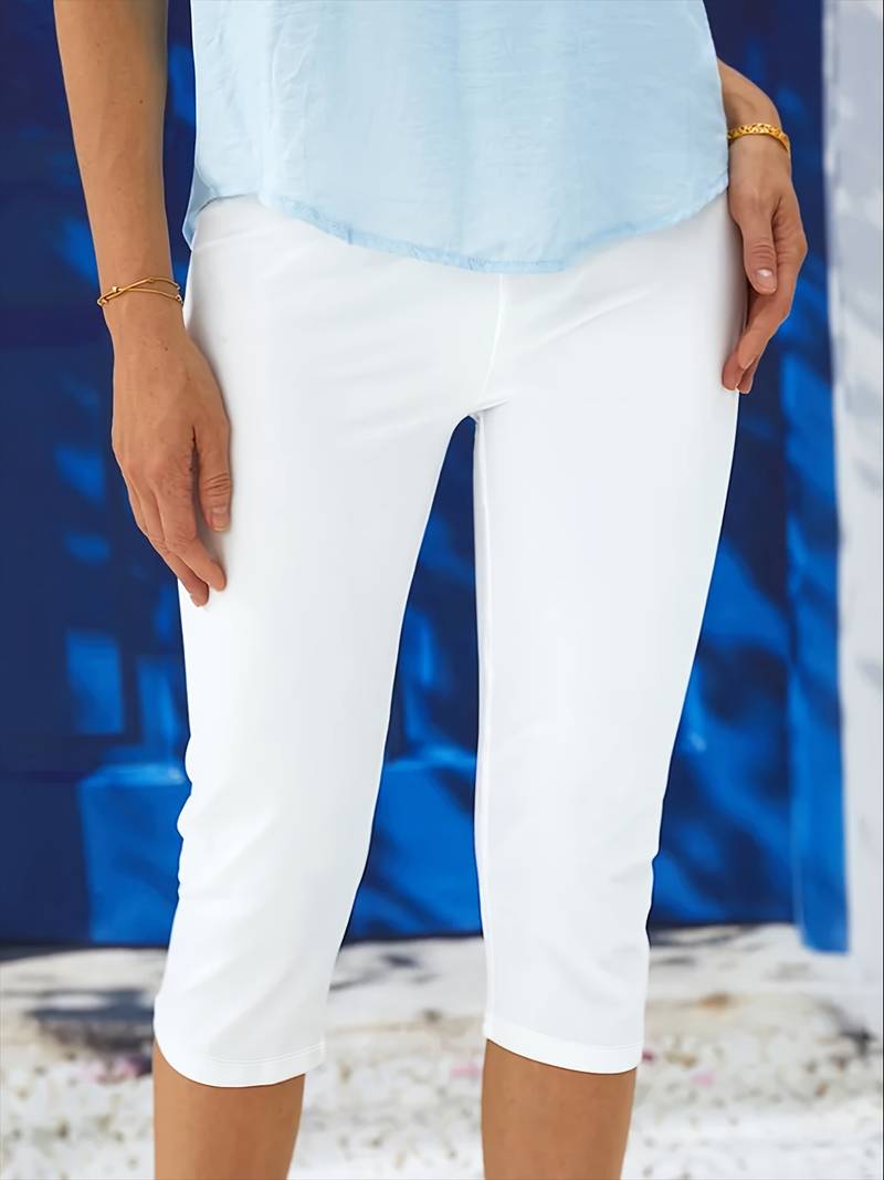 Lenora Cropped Leggings with High Waistband and Flat Seams - White
